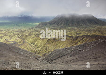 Stamm-Kegel des Marumligar Vulkankrater auf bei 957 ms.high aus dem Weg nach unten der Mount Marum aktive Vulkan im Inneren der 8x12kms.wide-Insel Ambrym gesehen Stockfoto