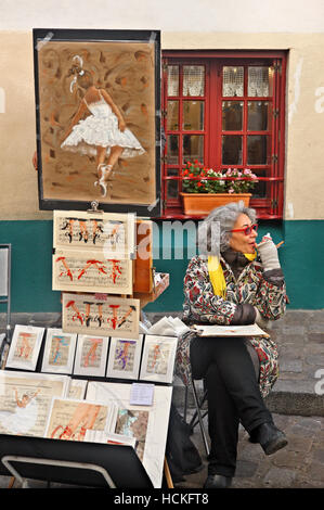 Streetart-Künstler in das Künstlerviertel Montmartre, Paris, Frankreich Stockfoto