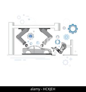 Herstellung von Robotern Industrieautomation Produktion Web-Banner Stock Vektor