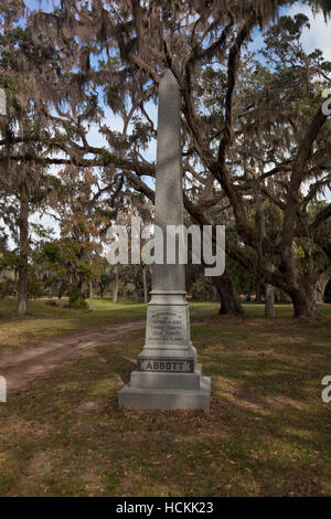 Denkmal für Abbott bei Fort Frederica National Monument, St. Simons Island, GA, USA Stockfoto