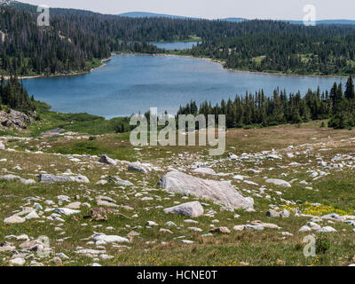 Telefon-Seen, Lost Lake Trail, Medicine Bow-Routt National Forest, Snowy Range, Wyoming. Stockfoto