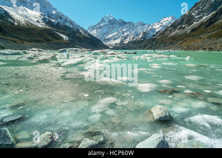 Mueller Gletscher Aoraki Mt. Cook National Par, Südinsel, Neuseeland Stockfoto