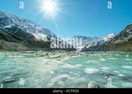 Mueller Gletscher Aoraki Mt. Cook National Par, Südinsel, Neuseeland Stockfoto