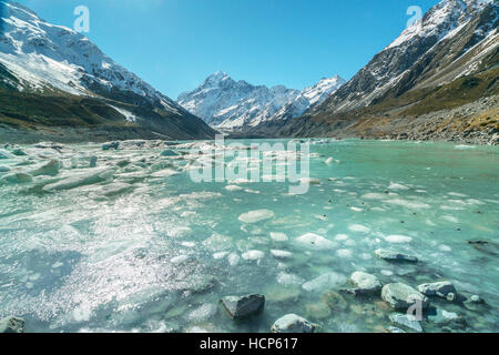 Mueller Gletscher Aoraki Mt. Cook National Par, Südinsel, Neuseeland Stockfoto