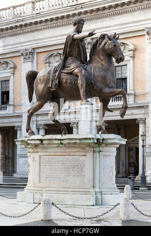 Reiterstandbild, Bronze Statue, Kaiser Marcus Aurelius, Kapitol, Rom, Latium, Italien Stockfoto