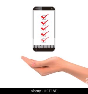 3D Hand mit Smartphone auf weißem Hintergrund Stock Vektor