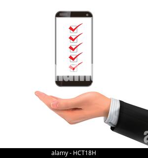 3D Hand mit Smartphone auf weißem Hintergrund Stock Vektor