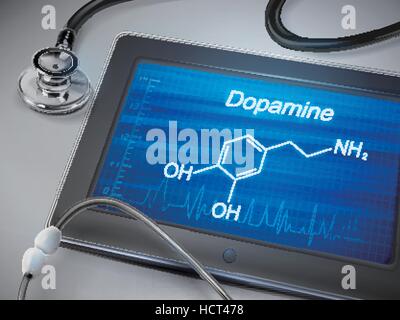 Dopamin-Wort auf Tablet über Tabelle anzeigen Stock Vektor