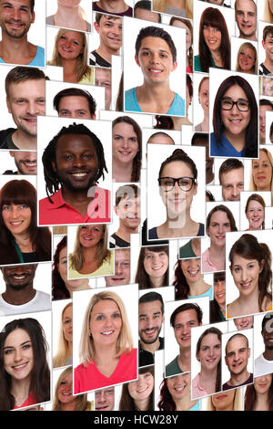 Hintergrund-Gruppe von Rassen junge glücklich lächelnde Menschen Integration collage Stockfoto