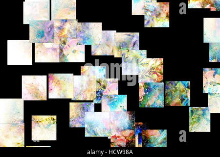 abstrakte multicolor Blume Motiv Collage im Raum. Mosaikeffekt. Stockfoto