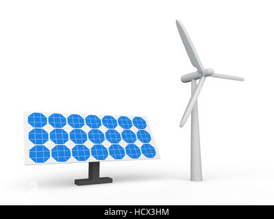 3D Windkraftanlage und Solar-panel Stockfoto