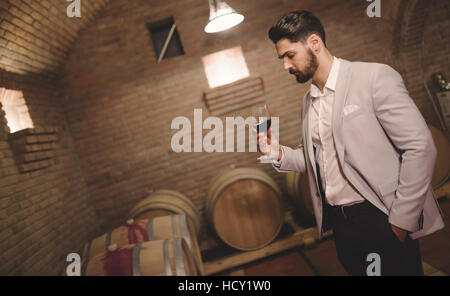 Winzer, die Weine im Weingut Keller testen Stockfoto