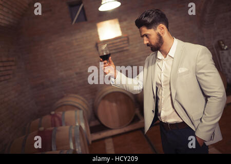 Winzer, die Weine im Weingut Keller testen Stockfoto
