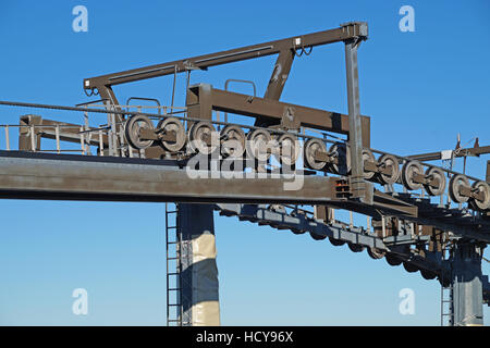 Sessellift mechanische Riemenscheiben im Skigebiet Stockfoto