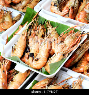 Gegrillte Garnelen in einheimischen thailändischen Markt Stockfoto