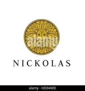 Luxuriöse Löwenkopf, Logo, Boutique-Marke, Immobilien, Eigentum, Lizenzgebühren, Schriftzug, Logo, Vektor-Logo-Vorlage. Goldenen Monogramm Stock Vektor