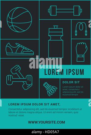 Fitness Club Flyer oder Poster mit Linie Symbole. Stock Vektor