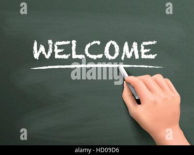 Willkommen auf Tafel von Hand geschrieben Wort Stock Vektor
