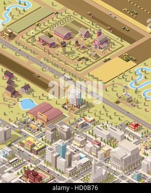 Vektor-isometrische low-Poly-Hof und Stadt Stock Vektor