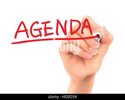 Tagesordnung-Wort geschrieben von Hand auf einer transparenten Tafel Stock Vektor