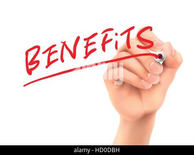 Vorteile von Hand auf einer transparenten Tafel geschriebene Wort Stock Vektor