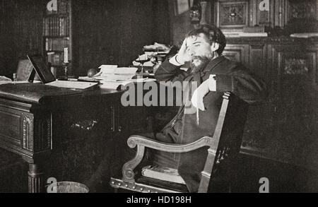 Alphonse Daudet, 1840 – 1897.  Französischer Schriftsteller.  Hier in seiner Studie zu sehen. Stockfoto