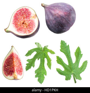 Reife Feigen Früchte und Blätter. Datei enthält Beschneidungspfade. Stockfoto