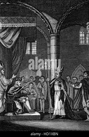 Das hochmütige Verhalten von Thomas Becket, dem Erzbischof von Canterbury, König Henry II von England. Ihr Argument mit Becket Mord in 1170 gipfelte und Becket die Heiligsprechung 1173 und Henrys öffentlichen Buße in Canterbury 1174 Juli folgte. Stockfoto