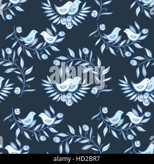 Vintage Floral Seamless Background mit Vögel, Aquarell Vector Illustration Stock Vektor