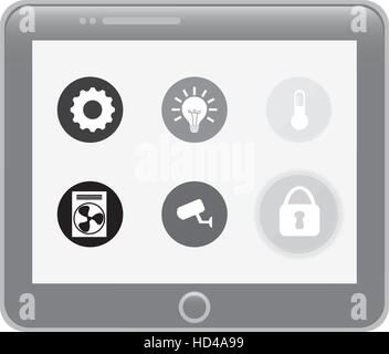Tablet-Gerät mit intelligente Haussteuerung auf dem Bildschirm auf weißem Hintergrund. Vektor-illustration Stock Vektor