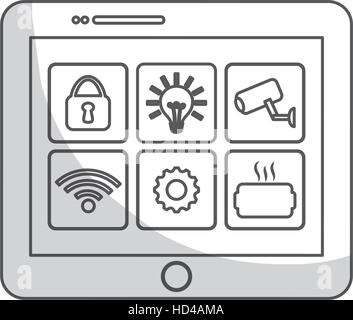 Tablet-Gerät mit intelligente Haussteuerung auf dem Bildschirm auf weißem Hintergrund. Vektor-illustration Stock Vektor