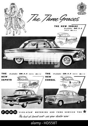 1956 britische Werbung für Ford-Fahrzeuge Stockfoto