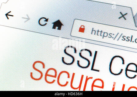 Https-Url Adresse und Schloss-Symbol während der SSL-Verbindung Stockfoto