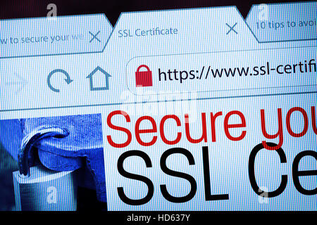 Https-Url Adresse und Schloss-Symbol während der SSL-Verbindung Stockfoto