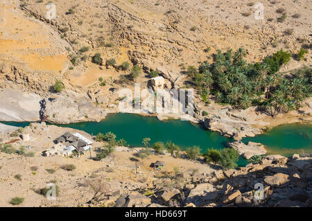 Wadi Bani Khalid, Süßwassersee von oben, Sharqiya Region, Muqal, Oman Stockfoto