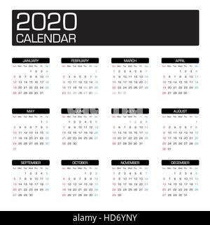 2020 Jahr Kalendervorlage Stock Vektor