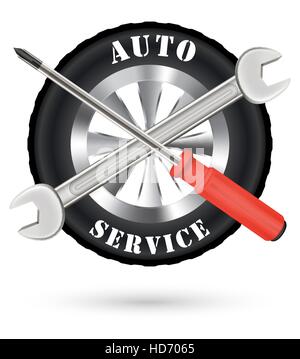 Auto-Auto-Service-Logo mit Schraubendreher und Schraubenschlüssel Stock Vektor