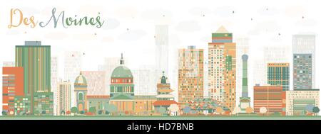 Abstrakte Des Moines Skyline mit Farbe Gebäuden. Vektor-Illustration. Geschäftsreisen und Tourismus-Konzept mit historischer Architektur. Stock Vektor