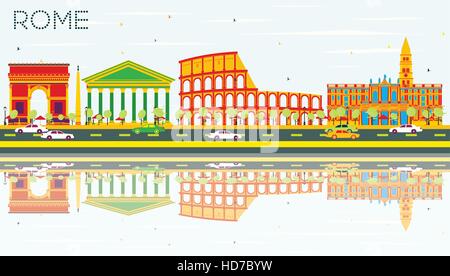 Skyline von Rom mit Farbe Gebäude, blauer Himmel und Reflexionen. Vektor-Illustration. Geschäftsreisen und Tourismus-Konzept mit historischer Architektur. Stock Vektor