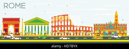 Skyline von Rom mit Farbe Gebäude und blauer Himmel. Vektor-Illustration. Geschäftsreisen und Tourismus-Konzept mit historischer Architektur. Stock Vektor