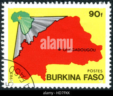 BURKINA FASO - ca. 1985: Eine Briefmarke gedruckt in Burkina Faso, zeigt die Karte von Burkina Faso, ca. 1985 Stockfoto