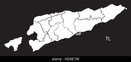 Ost-Timor Bezirke Karte schwarz / weiß Darstellung Stock Vektor
