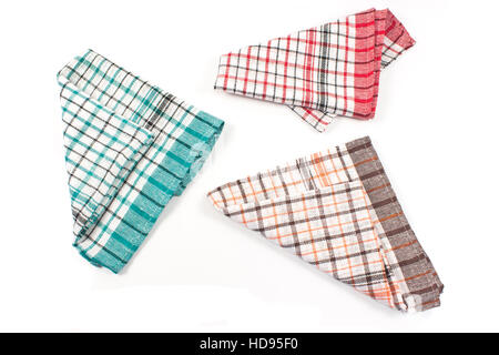 Bunte Küchentücher isoliert auf weiss Stockfoto