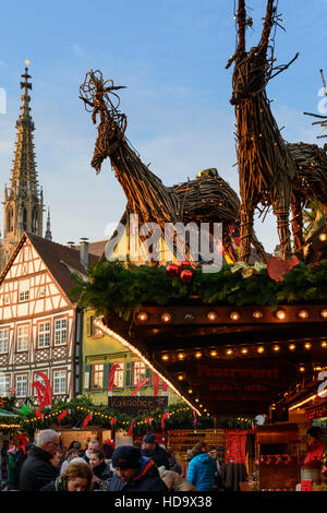 Esslingen am Neckar: Weihnachtsmarkt, Marktplatz, Fachwerkhäuser, Kirche, Frauenkirche, Region Stuttgart, Baden-Württemberg, Deutschland Stockfoto