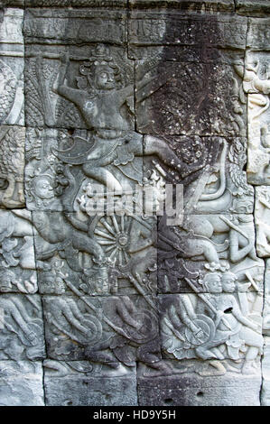 Prozession der Krieger, Nord-West-Galerie, Bayon Tempel, Angkor Thom, Siem Reap, Kambodscha, UNESCO-Weltkulturerbe Stockfoto