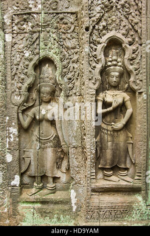 Devatas in einer Nische, Ta Som Tempel, Angkor, Siem Reap, Kambodscha, UNESCO-Weltkulturerbe Stockfoto