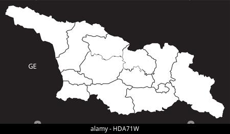 Georgien Provinzen Karte schwarz / weiß Darstellung Stock Vektor
