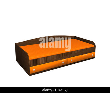 Komfortables Kinderbett wird auf weißem Hintergrund dargestellt. 3D-Rendering. Stockfoto