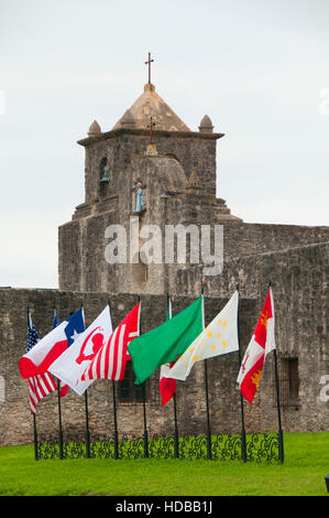 Presidio Fahnen, Presidio La Bahia, Goliad, Texas Stockfoto