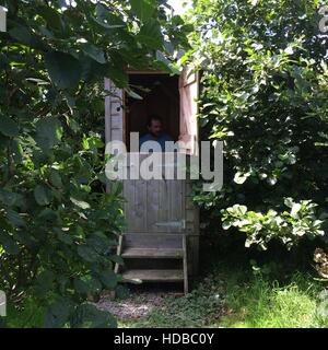 Kompost, Kompostieren Ecotoilet Toilette hölzerne Eco Man wasserlosen umweltfreundlich Stockfoto